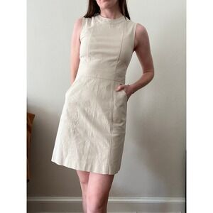 Theory Womens Dress Beige Sleeveless Sheath Dress with Pockets Size 4 Minimalist